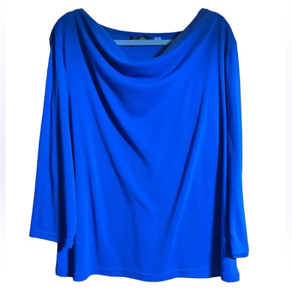 Bob Mackie’s Drape Neck Bracelet Sleeve Knit Top In Royal Blue. Size 1X. - Picture 1 of 12